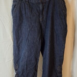 Vintage Chaps Blue Denim Capris Laced Cuffs Relaxed Fit Size 16P